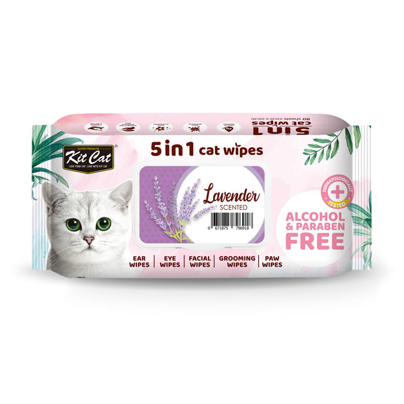 Kit Cat 5in1 Lavender Scented Cat Wipes 80pcs 1 10a