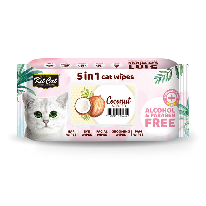 Kit Cat 5in1 Coconut Scented Cat Wipes 80pcs 1 11a