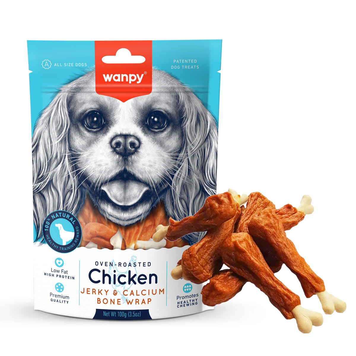 Wanpy Chicken Jerky and Calcium Bone Wrap Dog Treats 100G 1 12 1