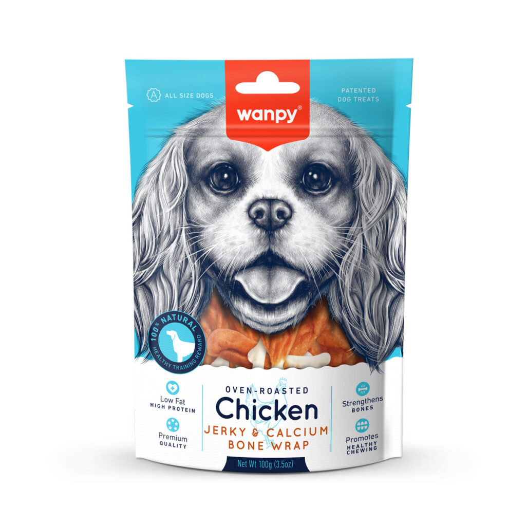 Wanpy Chicken Jerky and Calcium Bone Wrap Dog Treats 100G 2 12G