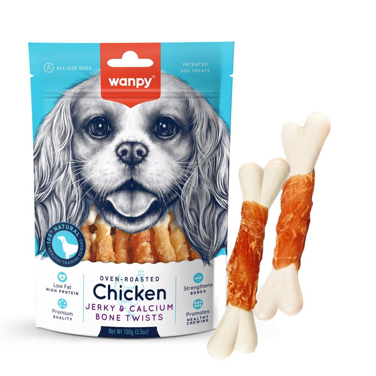 Wanpy Chicken Jerky & Calcium Bone Twists Dog Treats 100G 1 13 1