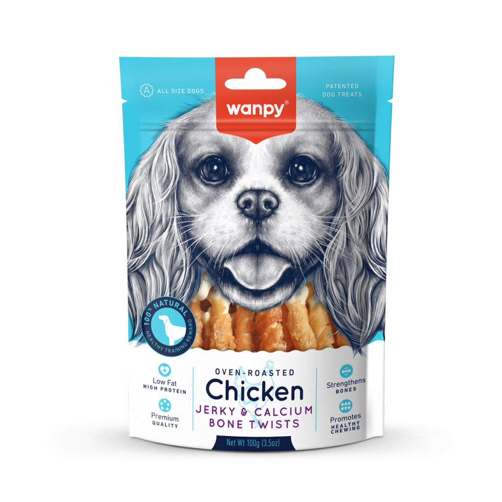 Wanpy Chicken Jerky & Calcium Bone Twists Dog Treats 100G 2 13D