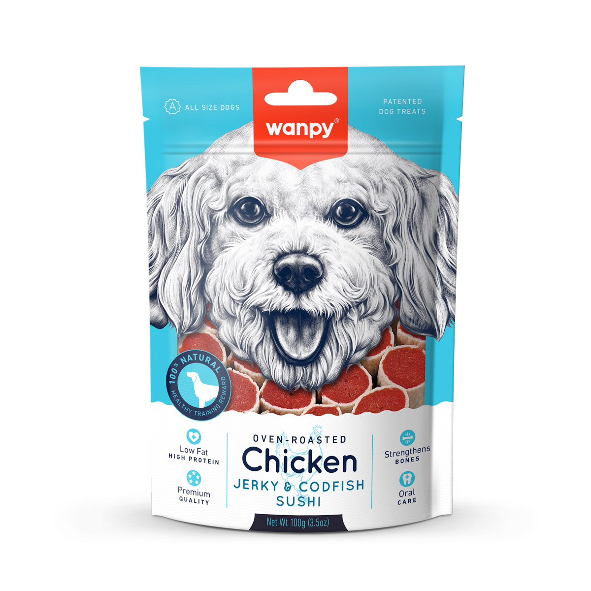Wanpy Oven Roasted Chicken Jerky & Codfish Sushi Dog Treats 100g 2 16 2