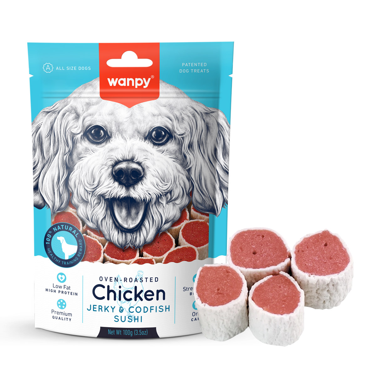 Wanpy Oven Roasted Chicken Jerky & Codfish Sushi Dog Treats 100g 1 16g
