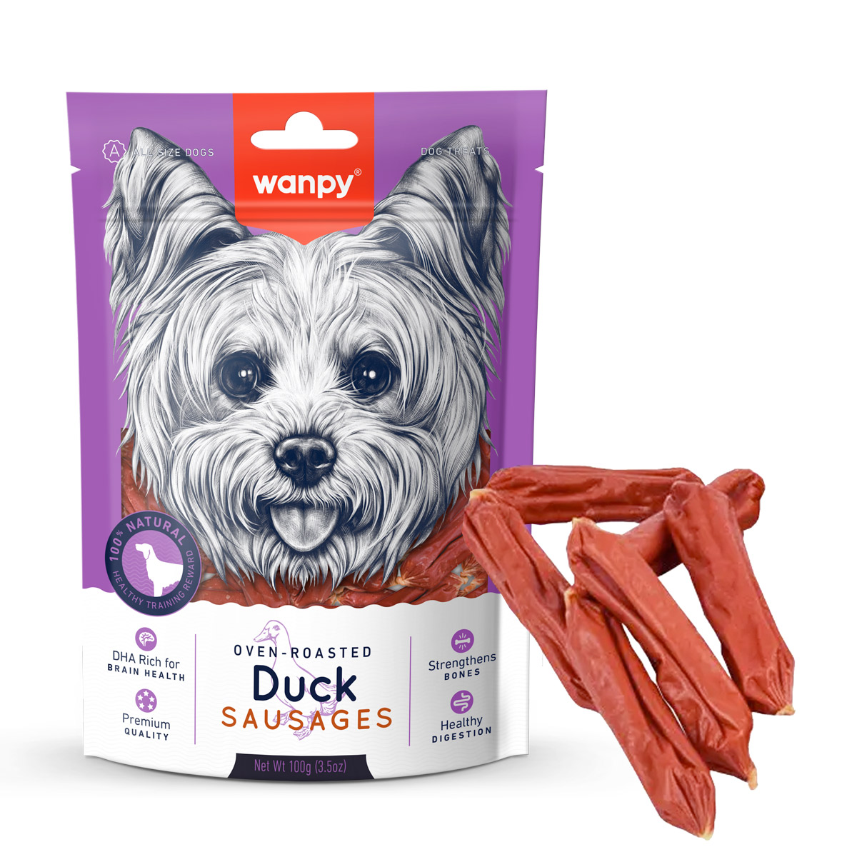 Wanpy Duck Sausages Dog Treats 100G 1 3 2