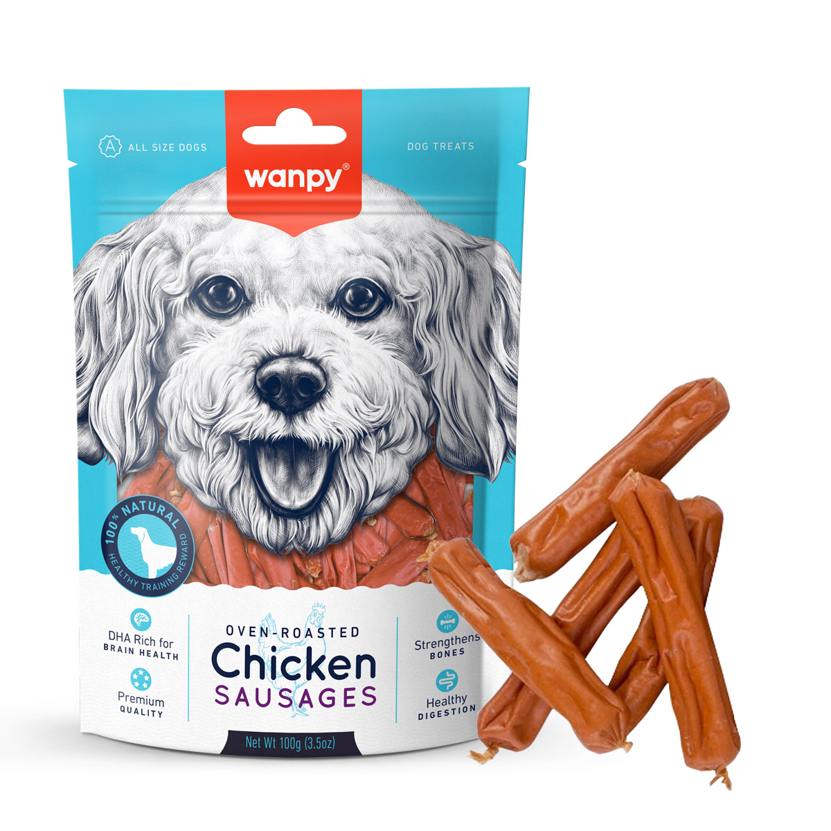 Wanpy Chicken Sausages Treat For Dogs - 100 g 1 4 3