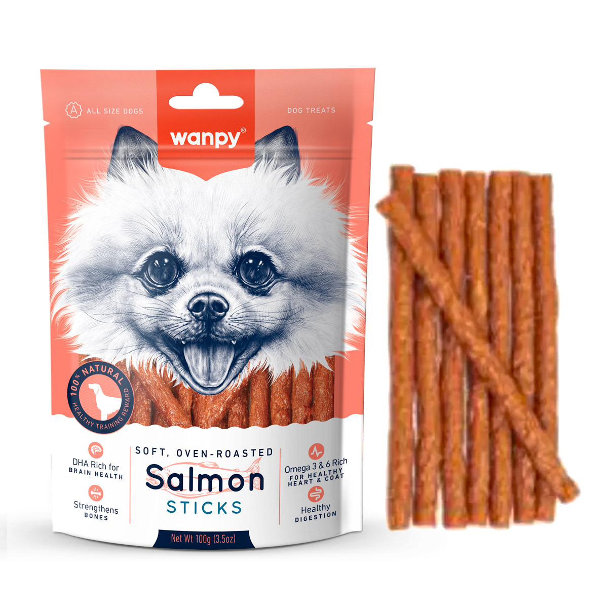 Wanpy Salmon Sticks Dog Treats 100G 1 40