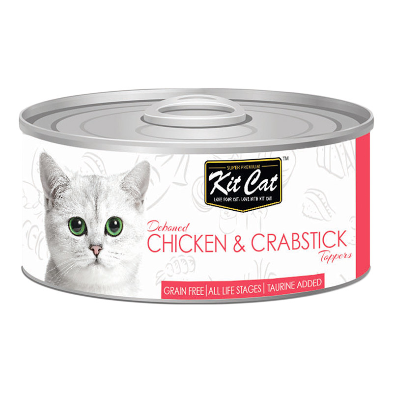 Kit Cat Deboned Chicken & Crabstick Toppers Grain-Free Canned Cat Food 80g 1 7 1