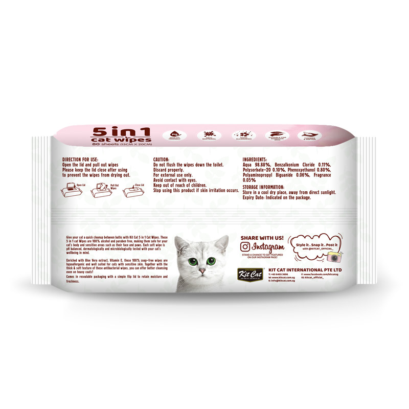 Kit Cat 5-In-1 Cat Wipes LEMON Scented 2 95d