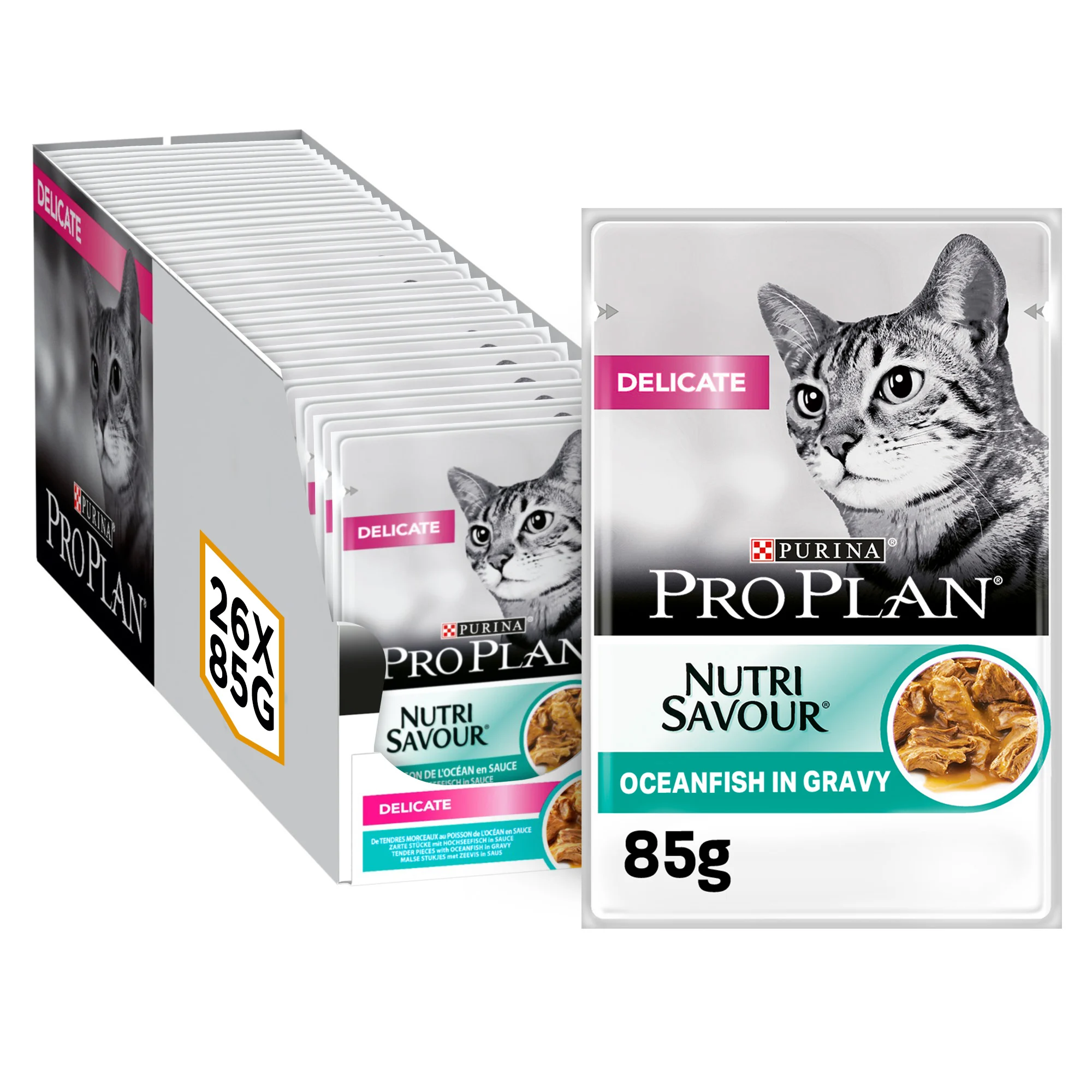 PRO PLAN DELICATE WET CAT FOOD WITH OCEANFISH GRILLED IN GRAVY, 26 X 85G 1 PRO PLAN DELICATE WET CAT FOOD WITH OCEANFISH GRILLED IN GRAVY 26 X 85G 12457650