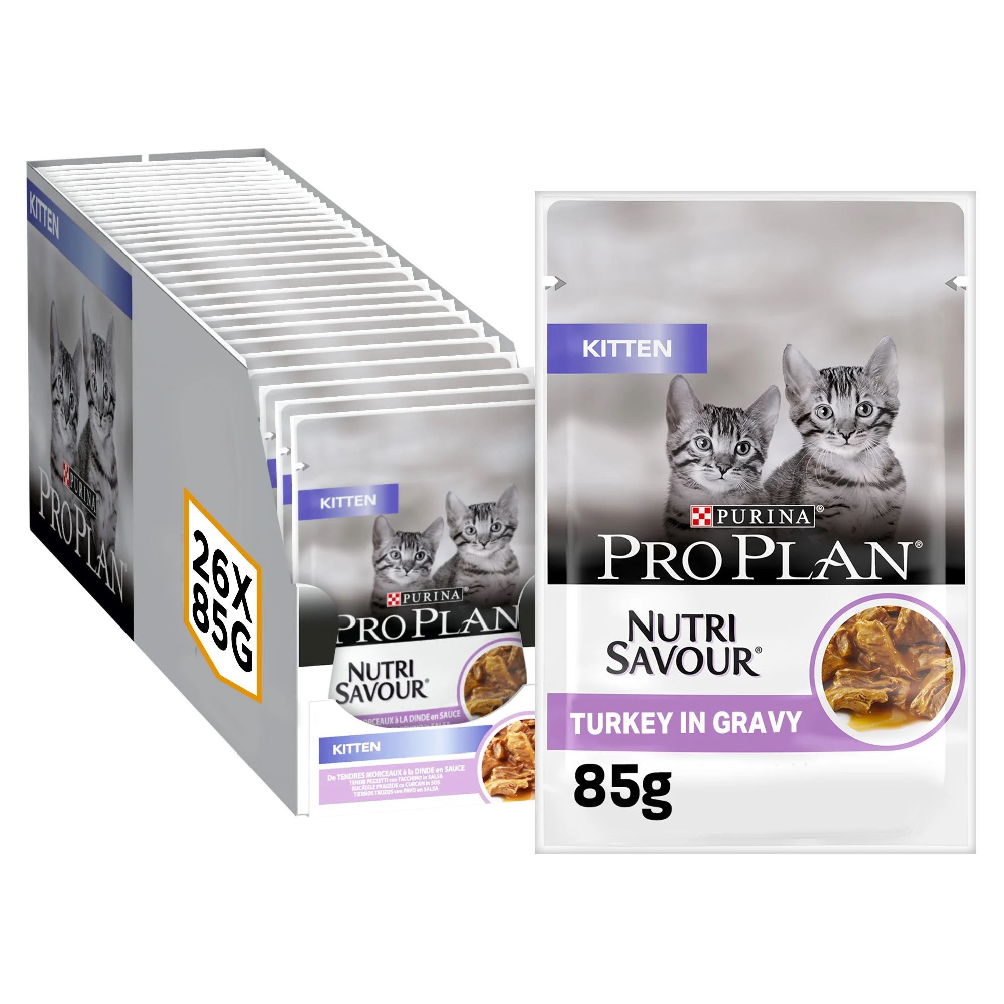 PRO PLAN KITTEN, WET CAT FOOD WITH TURKEY GRILLED IN GRAVY, 26 X 85G 1 PRO PLAN KITTEN WET CAT FOOD WITH TURKEY GRILLED IN GRAVY 26 X 85G