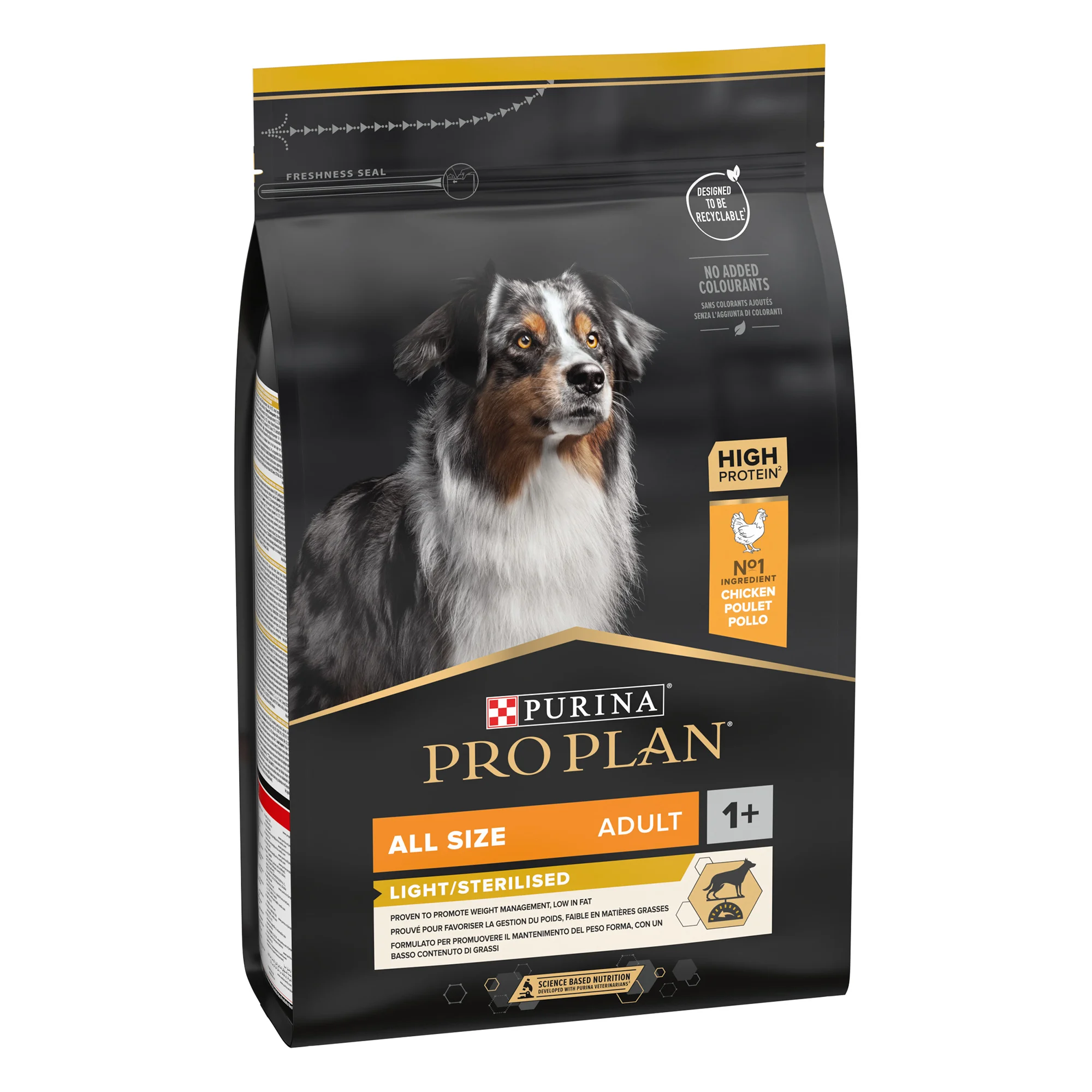 PRO PLAN LIGHT STERILISED ALL SIZES ADULT, DRY DOG FOOD WITH CHICKEN, 3 KG 1 12272618