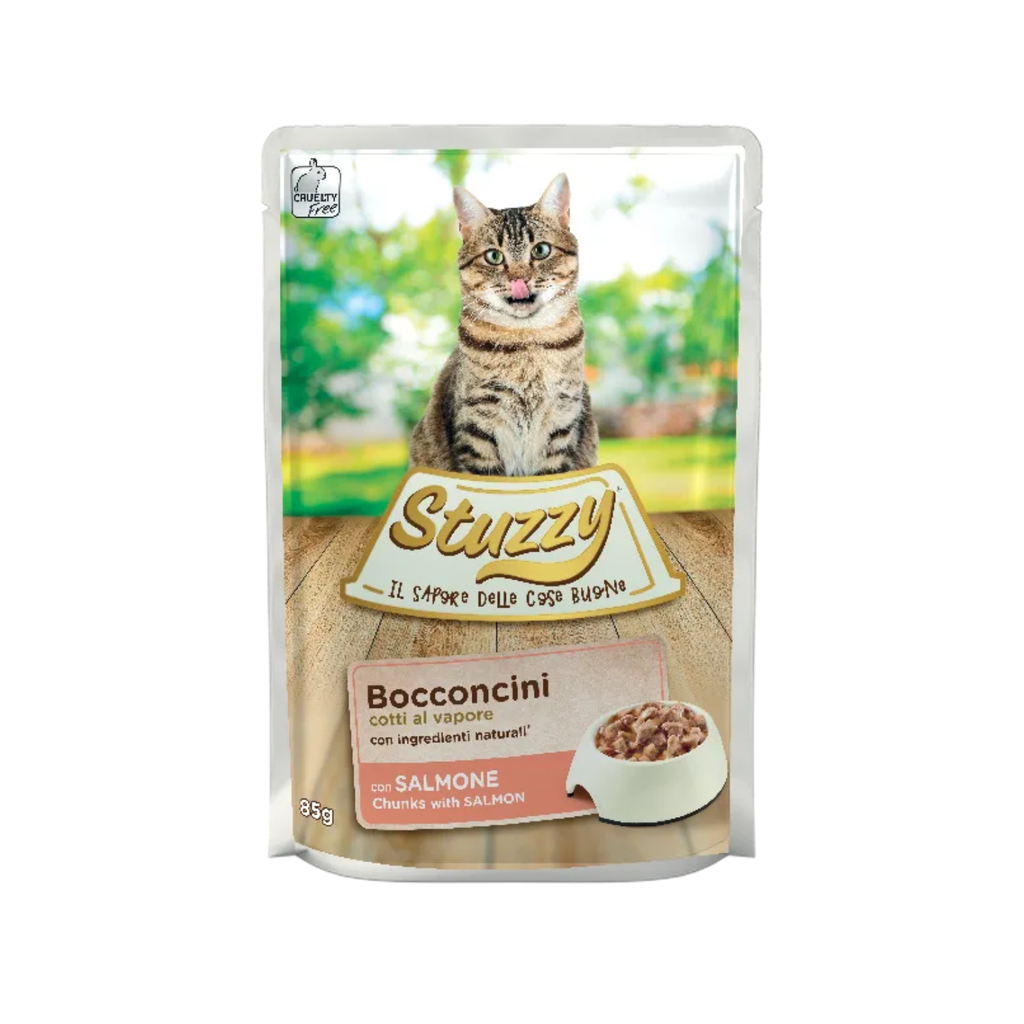 Stuzzy Cat Chunks with Salmon 85g 1 C01043006 Stuzzy Cat Chunks with Salmon 85g Min Order 85g – 24pcsWeight 85g