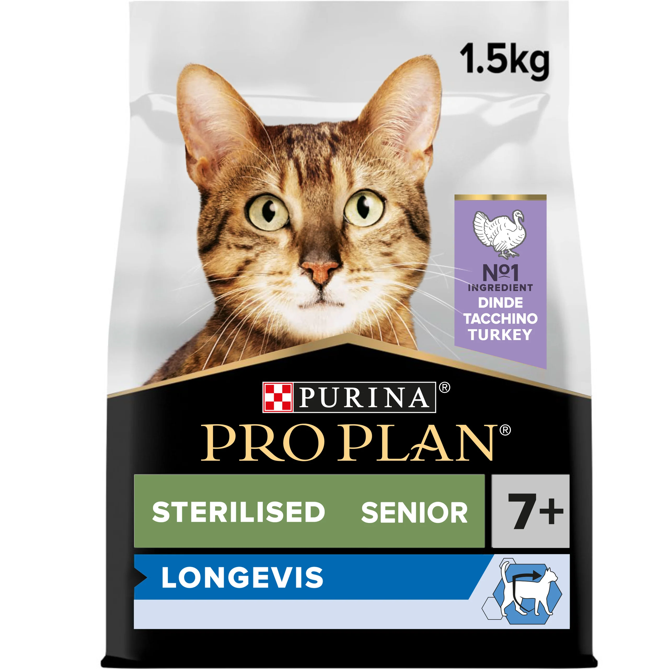 Purina Pro Plan Sterilised Longevis Senior 7+ Dry Cat Food with Turkey, 1.5 kg 1 w2560h2560fitcrop